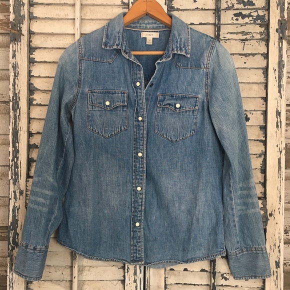 Jcrew Denim Pearl Button Western Shirt 